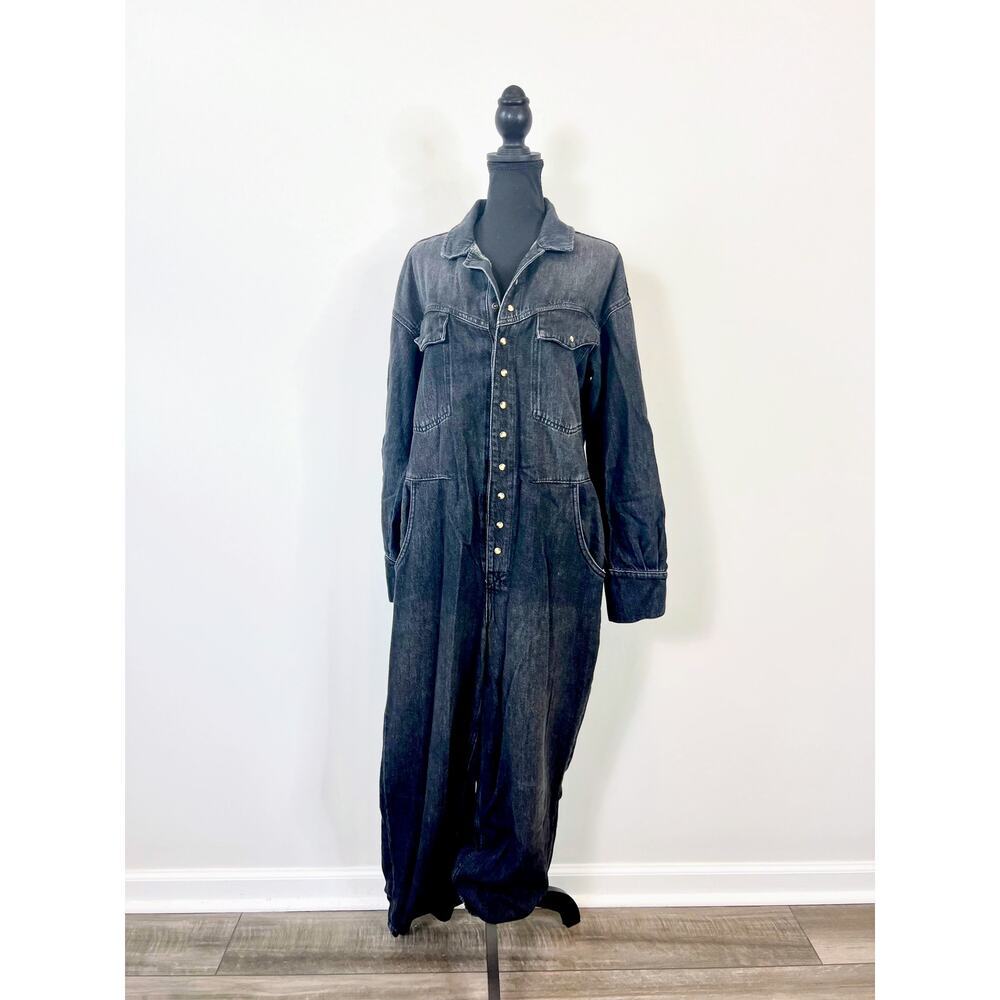 We The Free Free People Maris Denim Coverall in Blue Small Snap Front Pockets - Picture 2 of 6
